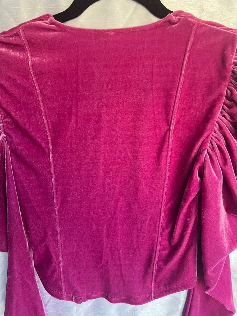 Free People Velvet Puff-Sleeve Crop Top in Fuchsia S/P